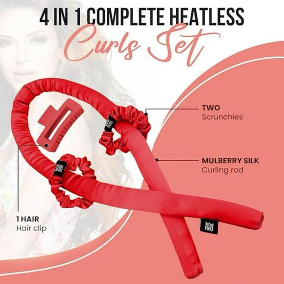 KAV Silk Heatless Curling Rod with Clip and Scrunchie Set, 4pcs set - Picture 3 of 5